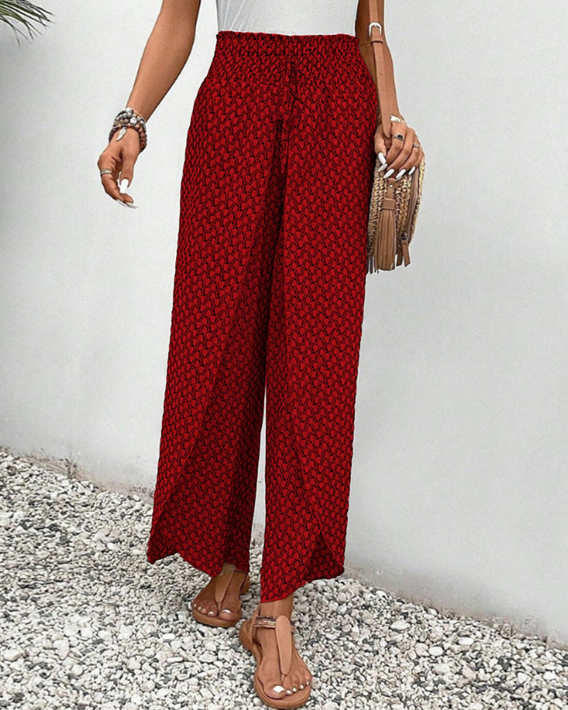 Pantaloni Donna in Tessuto Stampato Vestibilità Regular