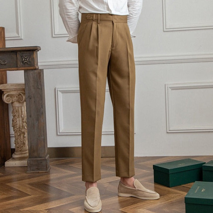 Pantalone Uomo Sartoriale Tessuto con Piega Gamba Dritta