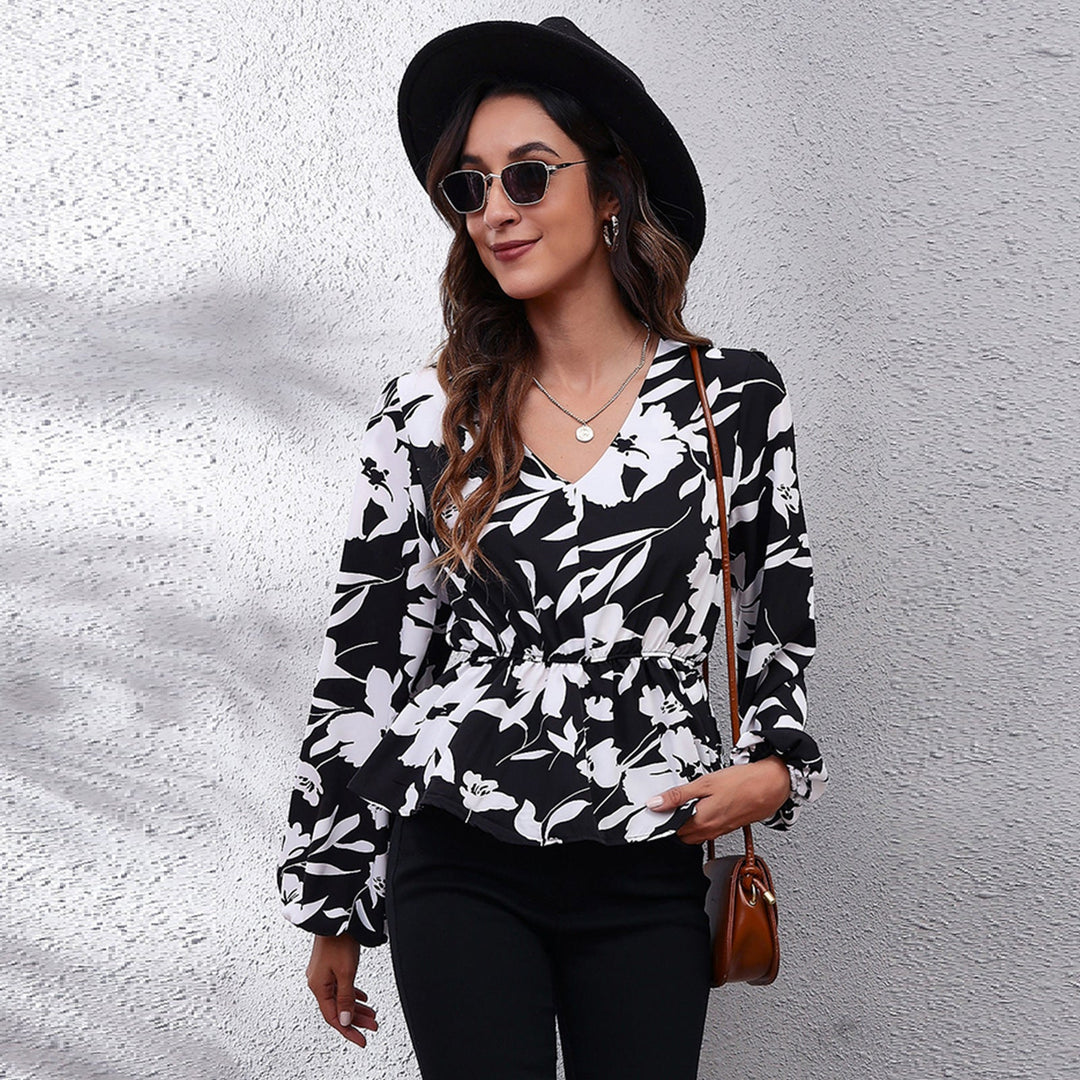 Blusa Donna Leggera Tessuto Stampato Manica Lunga