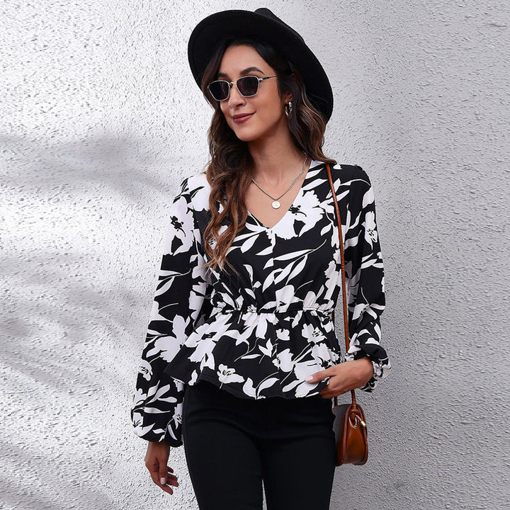 Blusa Donna Leggera Tessuto Stampato Manica Lunga
