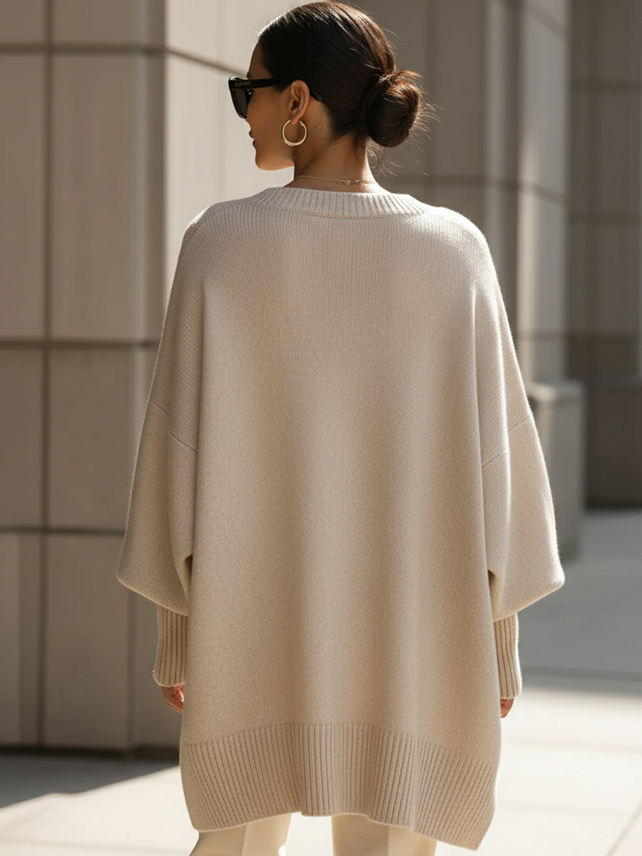 Maglione Poncho Donna in Maglia Lunga Morbida Oversize