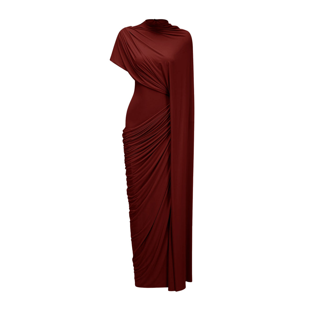 Abito Lungo Donna Drappeggiato Cappa Asimmetrica