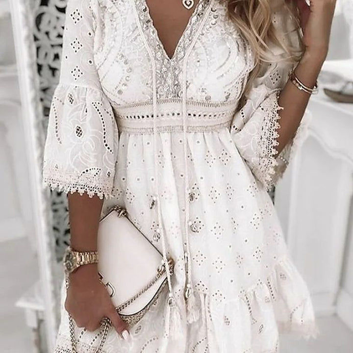 Abito Corto Donna in Pizzo Stile Boho Elegante - Vesarelli