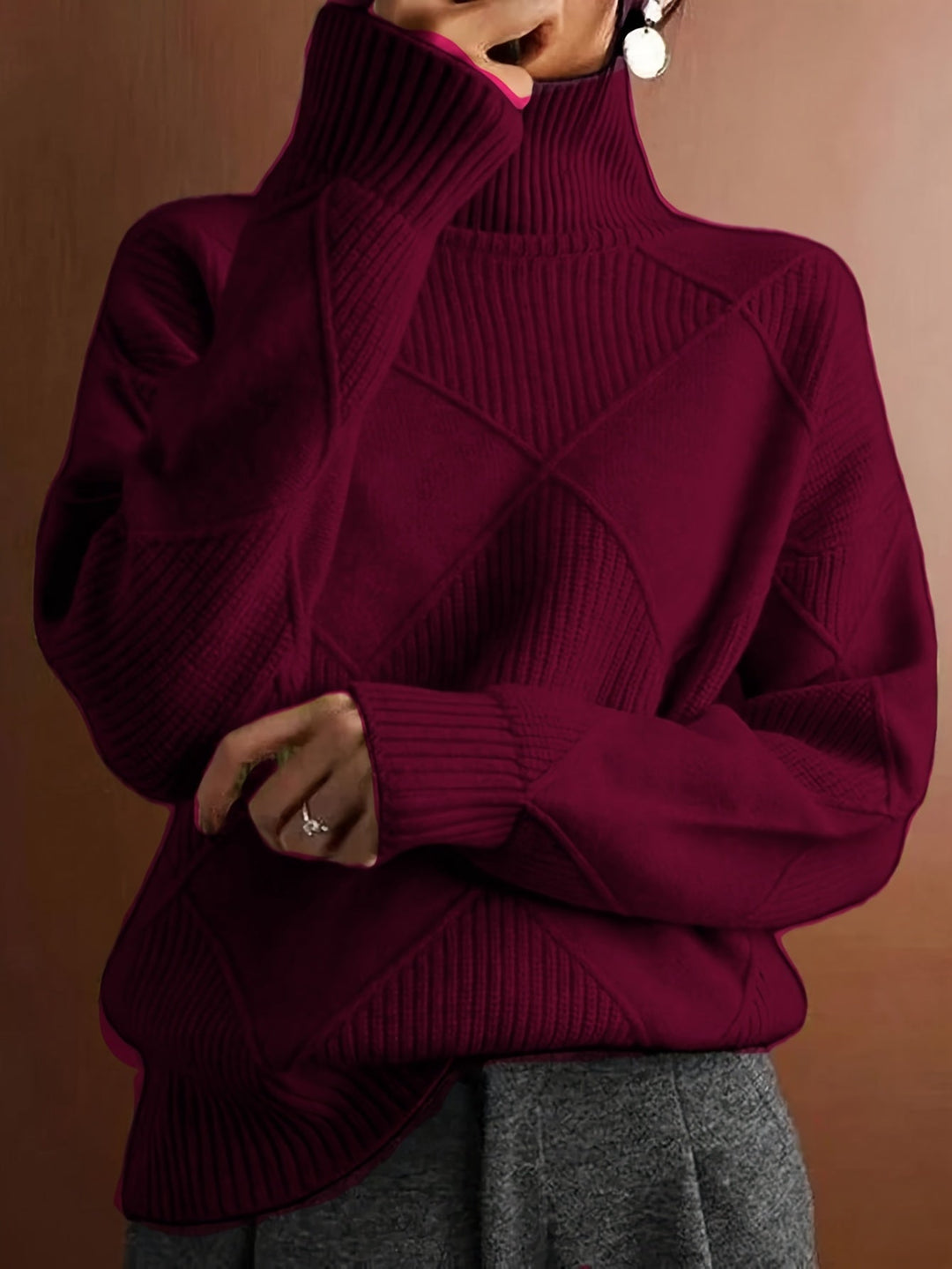 Maglione Donna Lavorato a Maglia Collo Alto