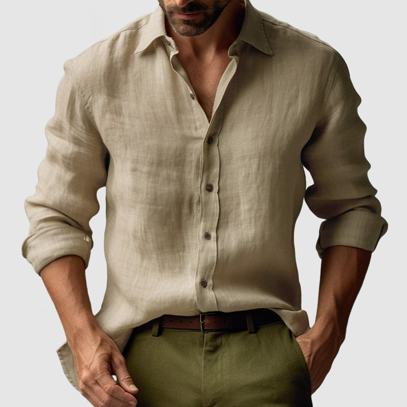 Camicia Uomo Vintage Maniche Lunghe Tessuto Traspirante