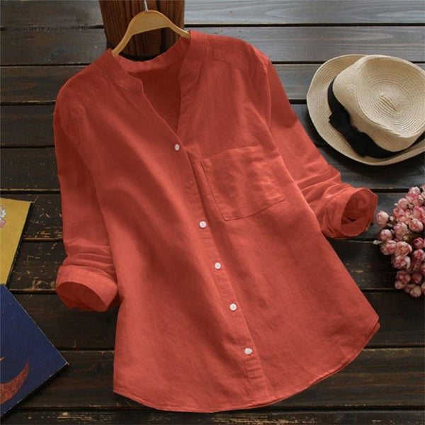 Camicia Donna Cotone Maniche Lunghe Scollo a V