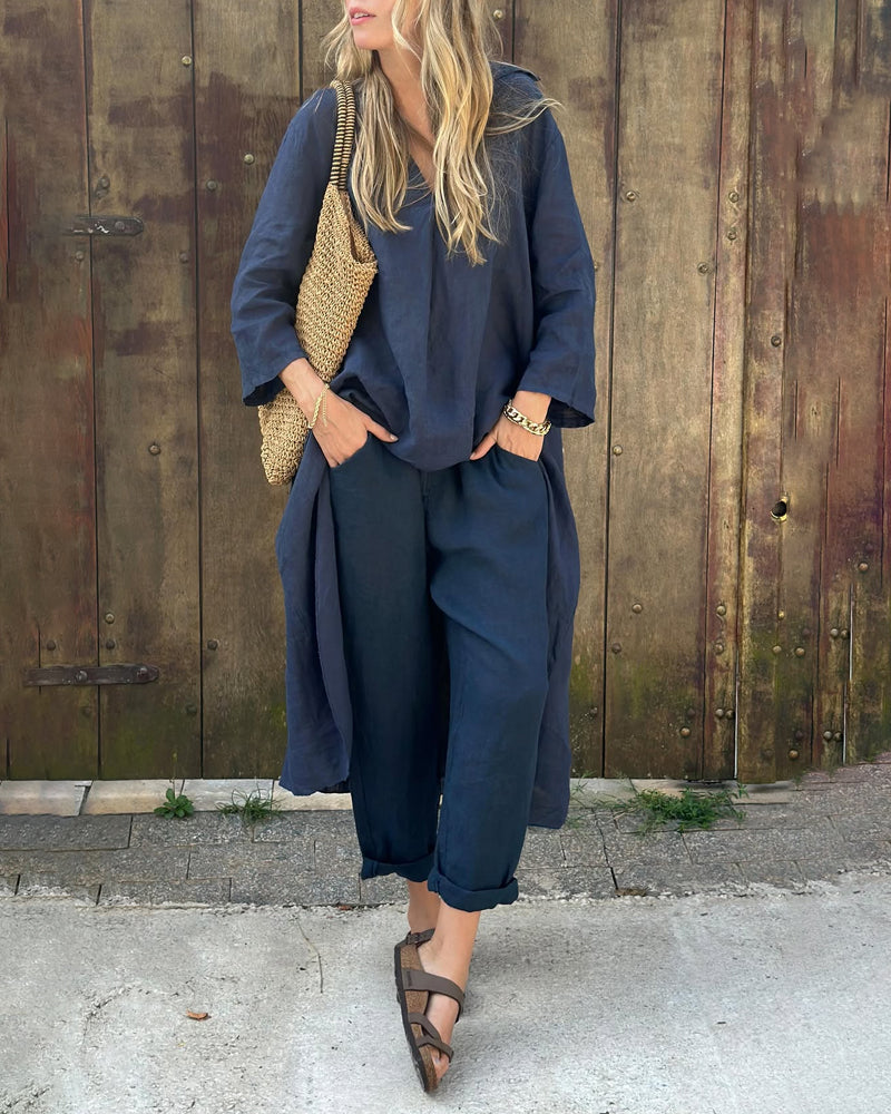 Completo Donna Tunica e Pantaloni Leggeri Casual Estivo