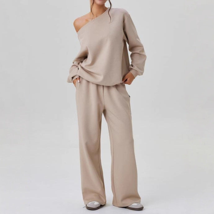 Set Due Pezzi Donna Casual Tessuto Morbido Spalle Scoperte