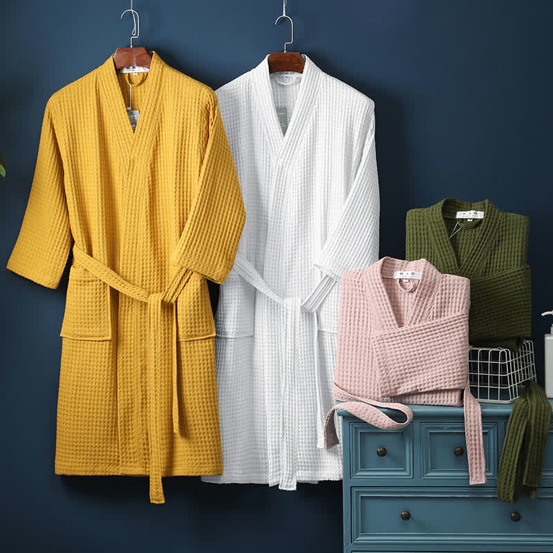 Accappatoio Unisex Cotone a Coste Scollo a V Vestibilità Ampia