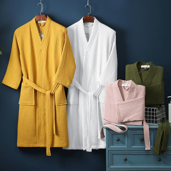 Accappatoio Unisex Cotone a Coste Scollo a V Vestibilità Ampia