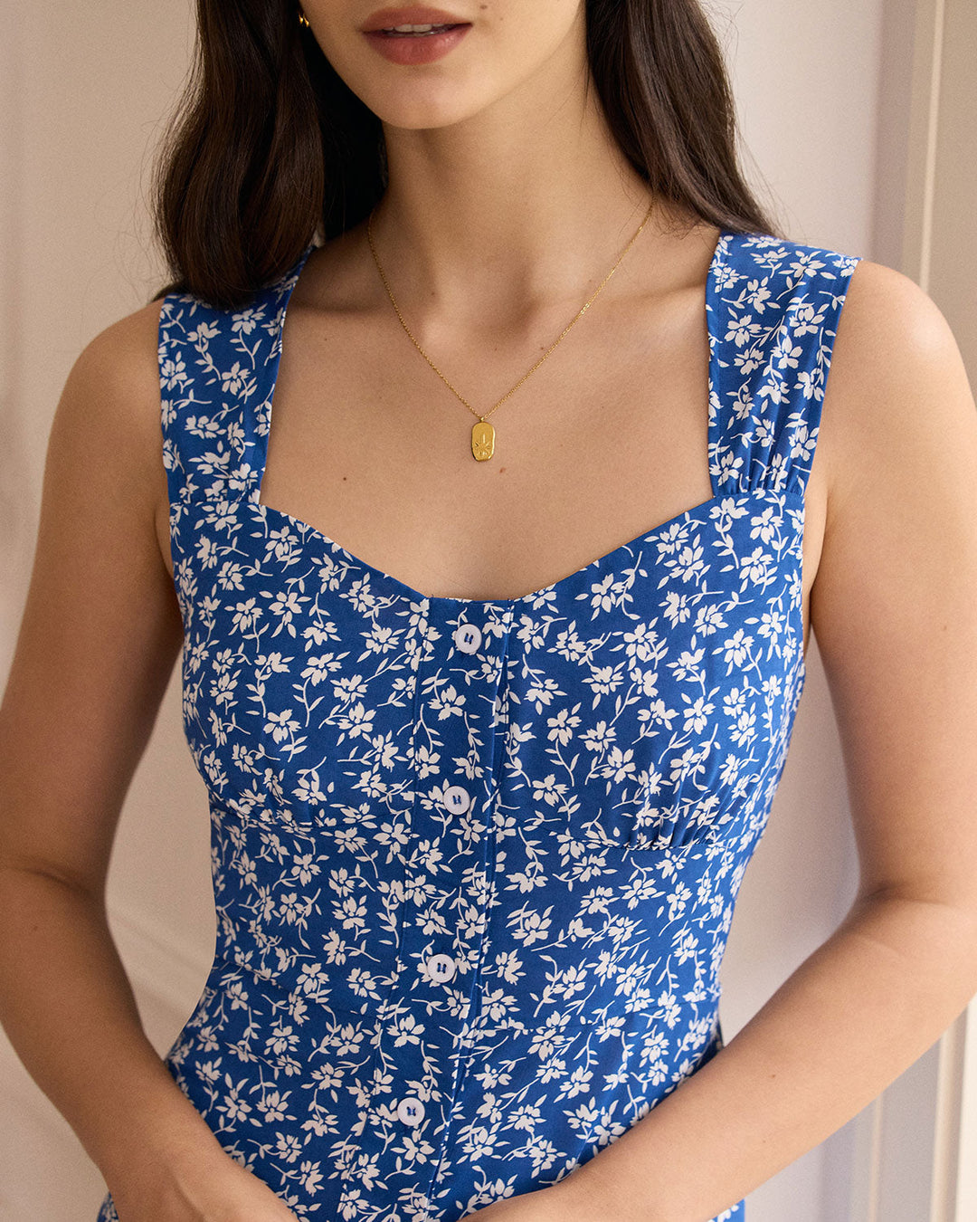 Abito Midi Donna Tessuto Floreale Scollo a Cuore