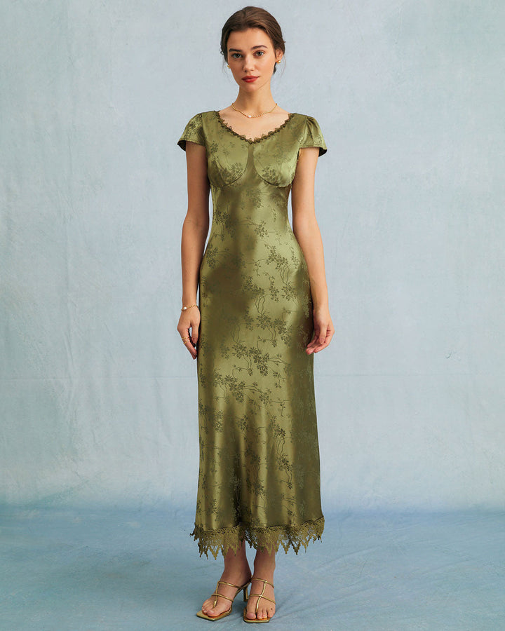Abito Midi Donna Jacquard Manica Corta Elegante