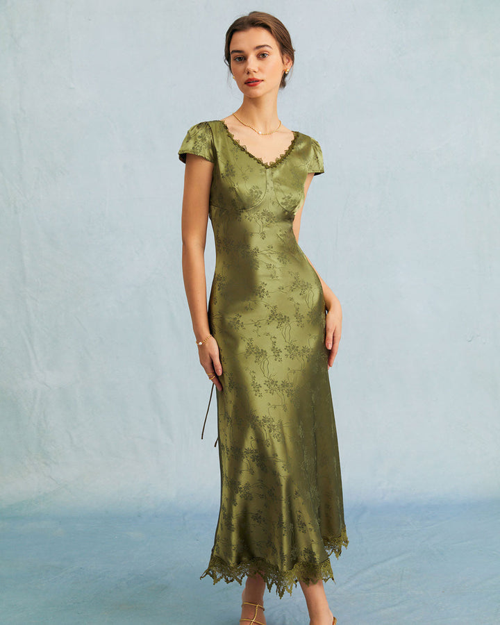 Abito Midi Donna Jacquard Manica Corta Elegante