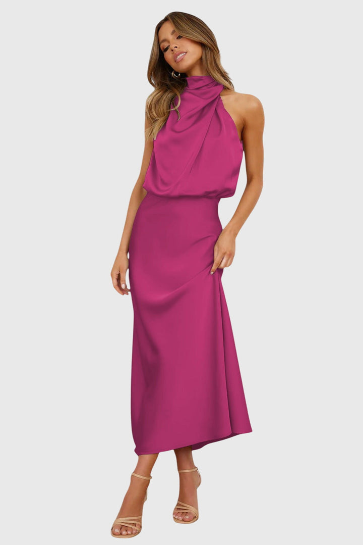 Abito Donna Halter in Raso Lucido Linea Svasata