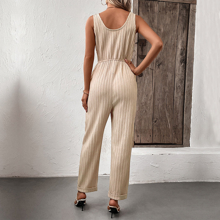 Tuta Donna Elegante Senza Maniche con Cintura a Piega