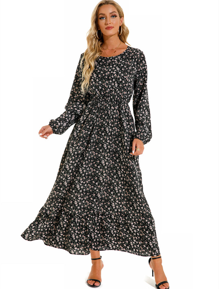 Abito Donna in Chiffon Floreale Scollo Rotondo Elegante