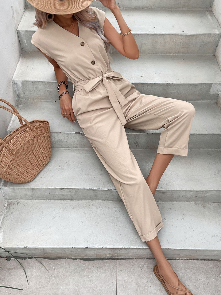 Tuta Donna Sartoriale con Collo a V e Cintura