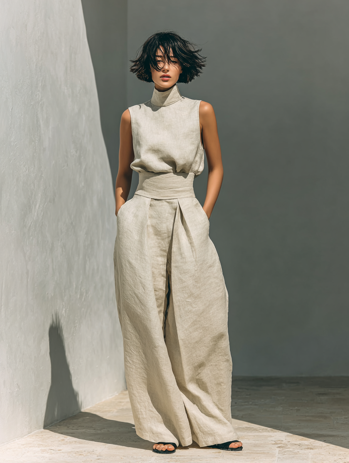 Completo Donna Classico Senza Maniche Pantaloni Larghi