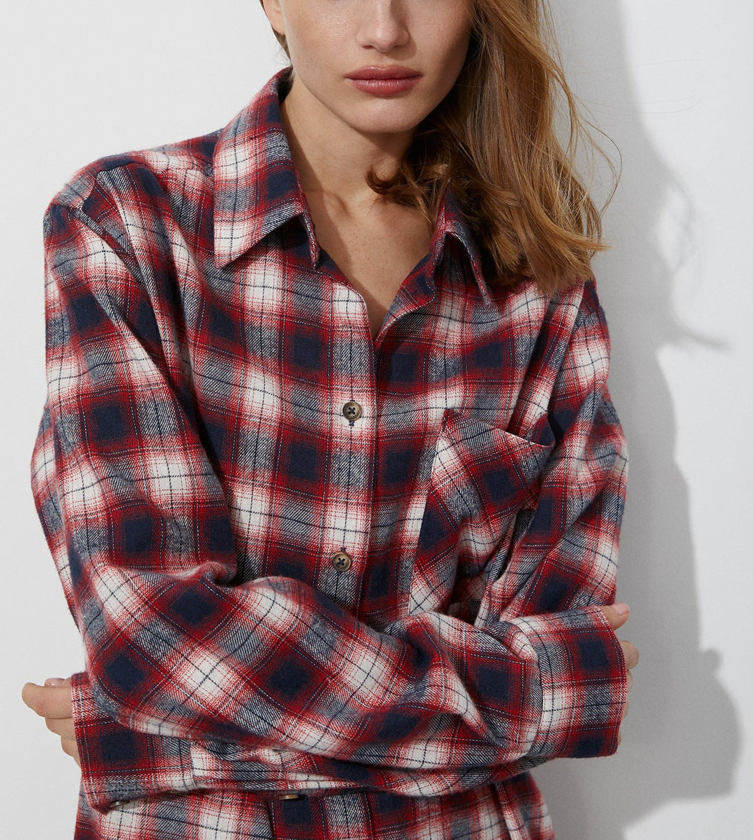 Camicia Donna a Quadri Tessuto Morbido Regular Fit