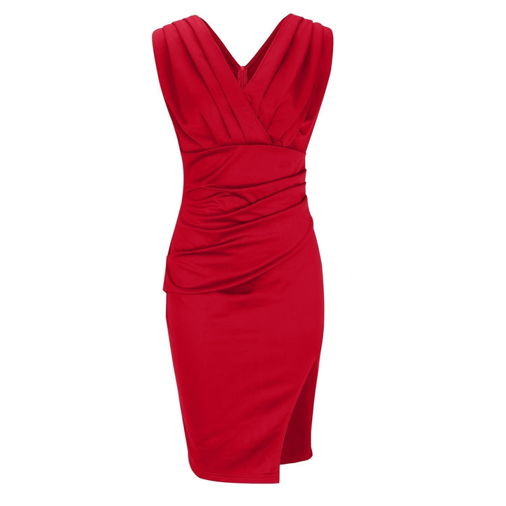Abito Midi Donna Cocktail Scollo a V Vestibilità Lusinghiera