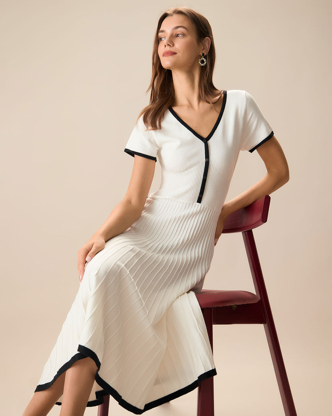 Abito Midi Donna Maglione Bicolore Linea A