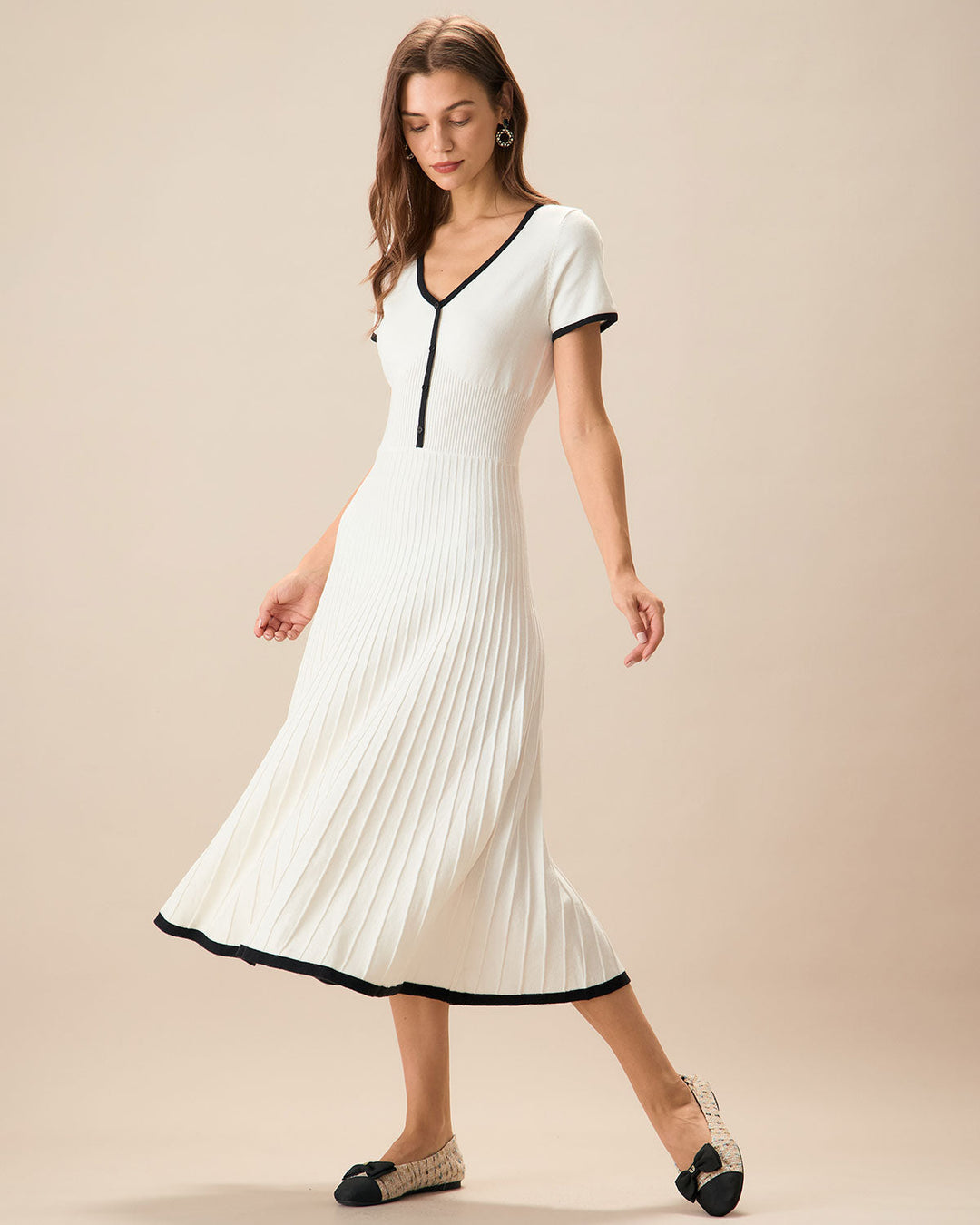 Abito Midi Donna Maglione Bicolore Linea A