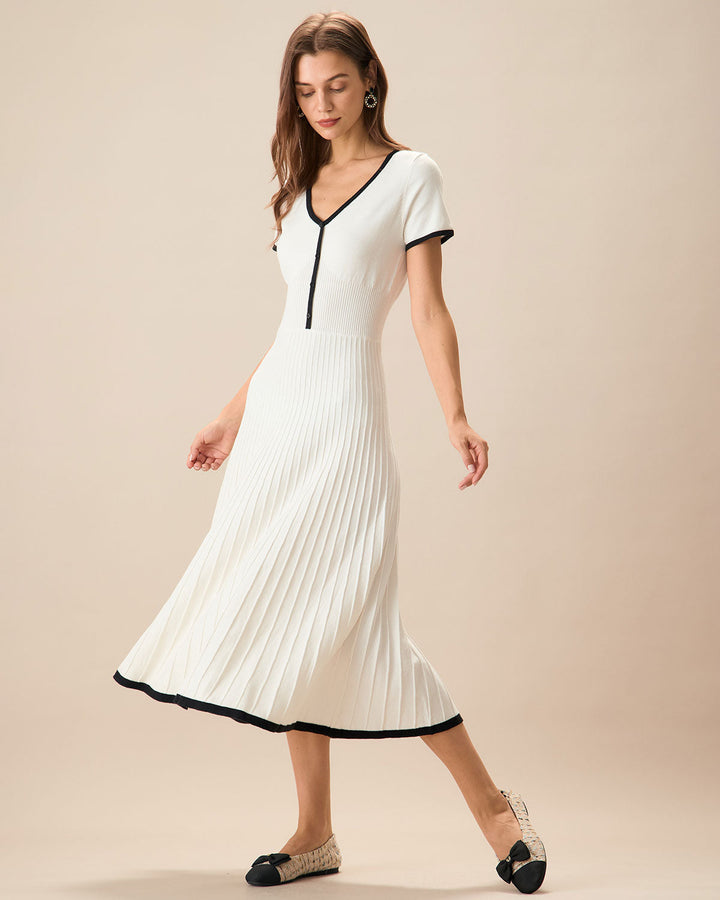 Abito Midi Donna Maglione Bicolore Linea A