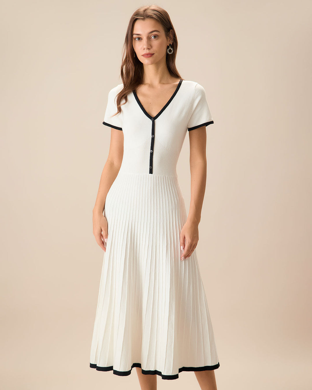 Abito Midi Donna Maglione Bicolore Linea A
