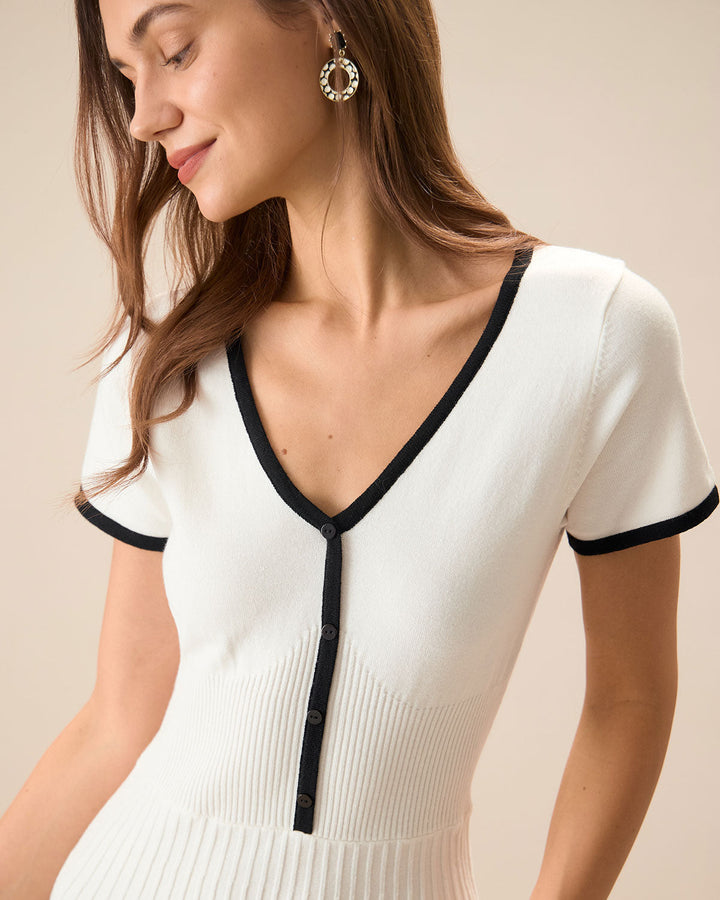 Abito Midi Donna Maglione Bicolore Linea A