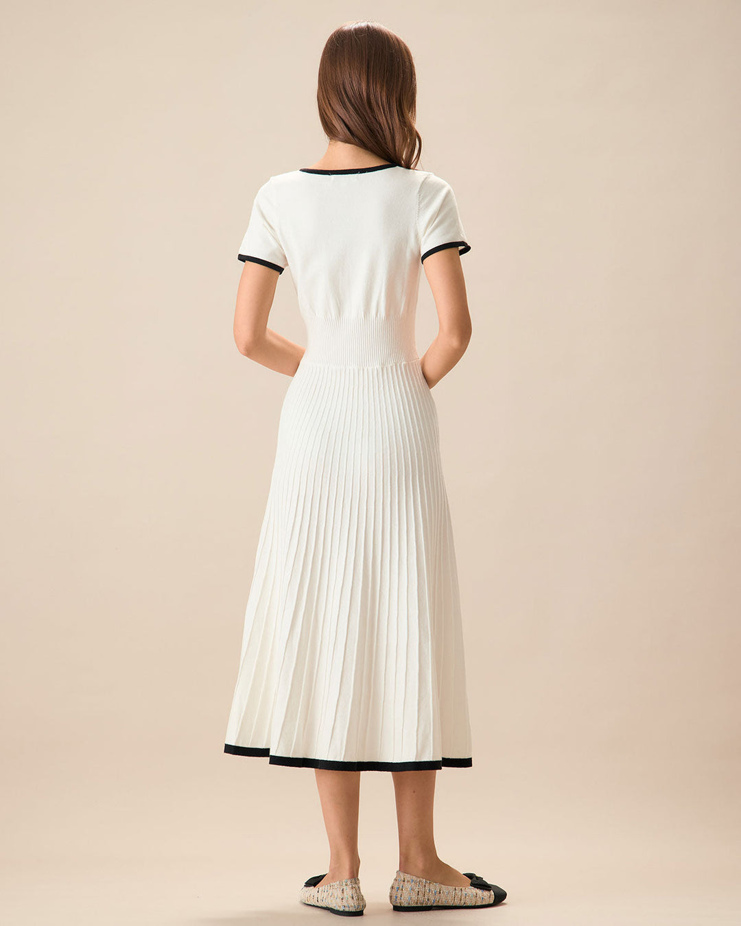 Abito Midi Donna Maglione Bicolore Linea A