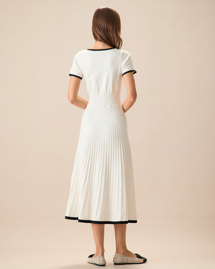 Abito Midi Donna Maglione Bicolore Linea A