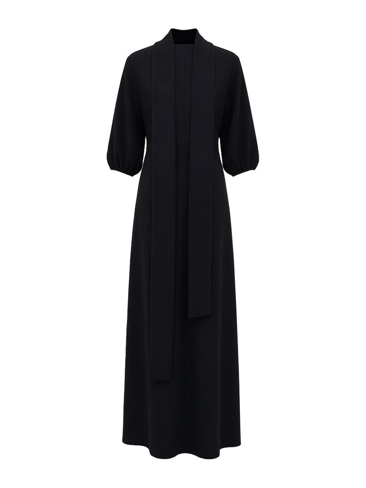 Abito Maxi Donna Maniche a Sbuffo Collo Alto Bottoni