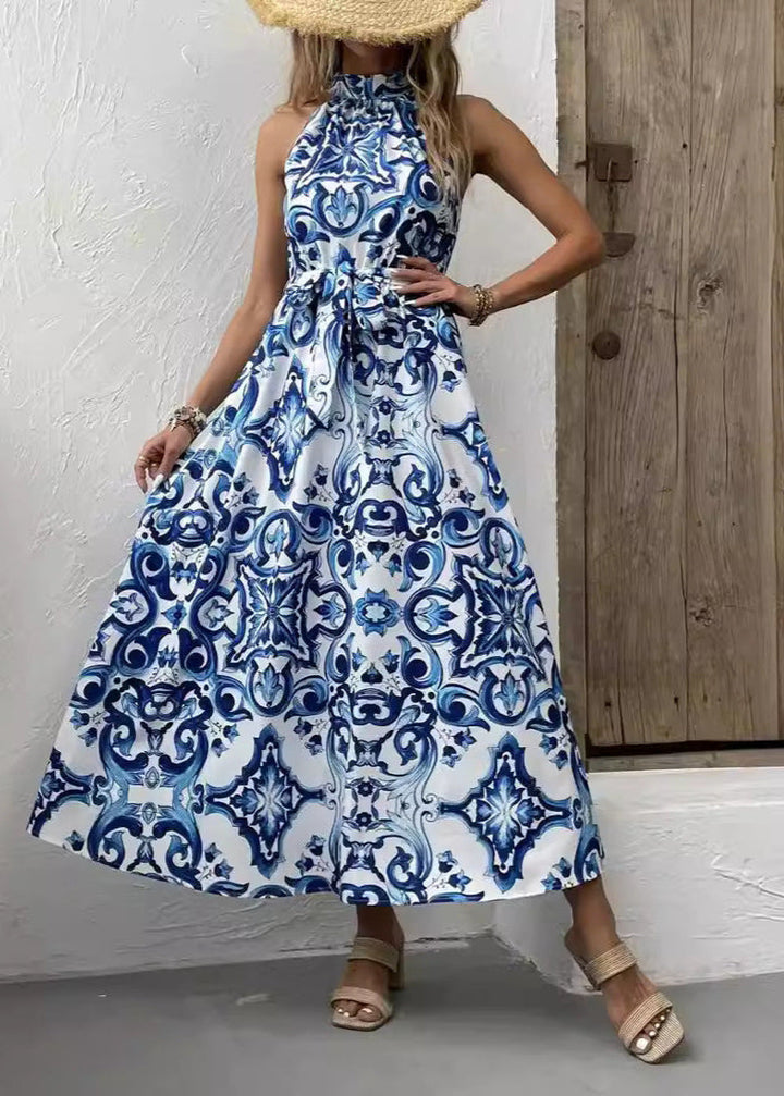 Abito lungo Donna leggero fluido senza maniche scollo allamericana