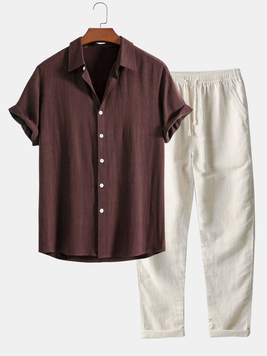 Completo Uomo Lino Camicia e Pantaloni Casual Estivo Leggero