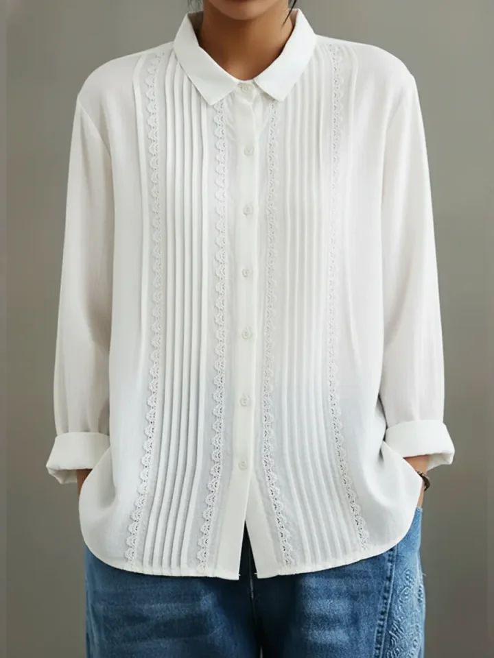 Camicia Donna Cotone Lino Leggera Estiva con Pizzo