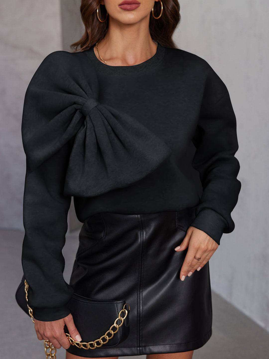 Maglione Donna in Maglia con Fiocco Maniche Lunghe Morbido