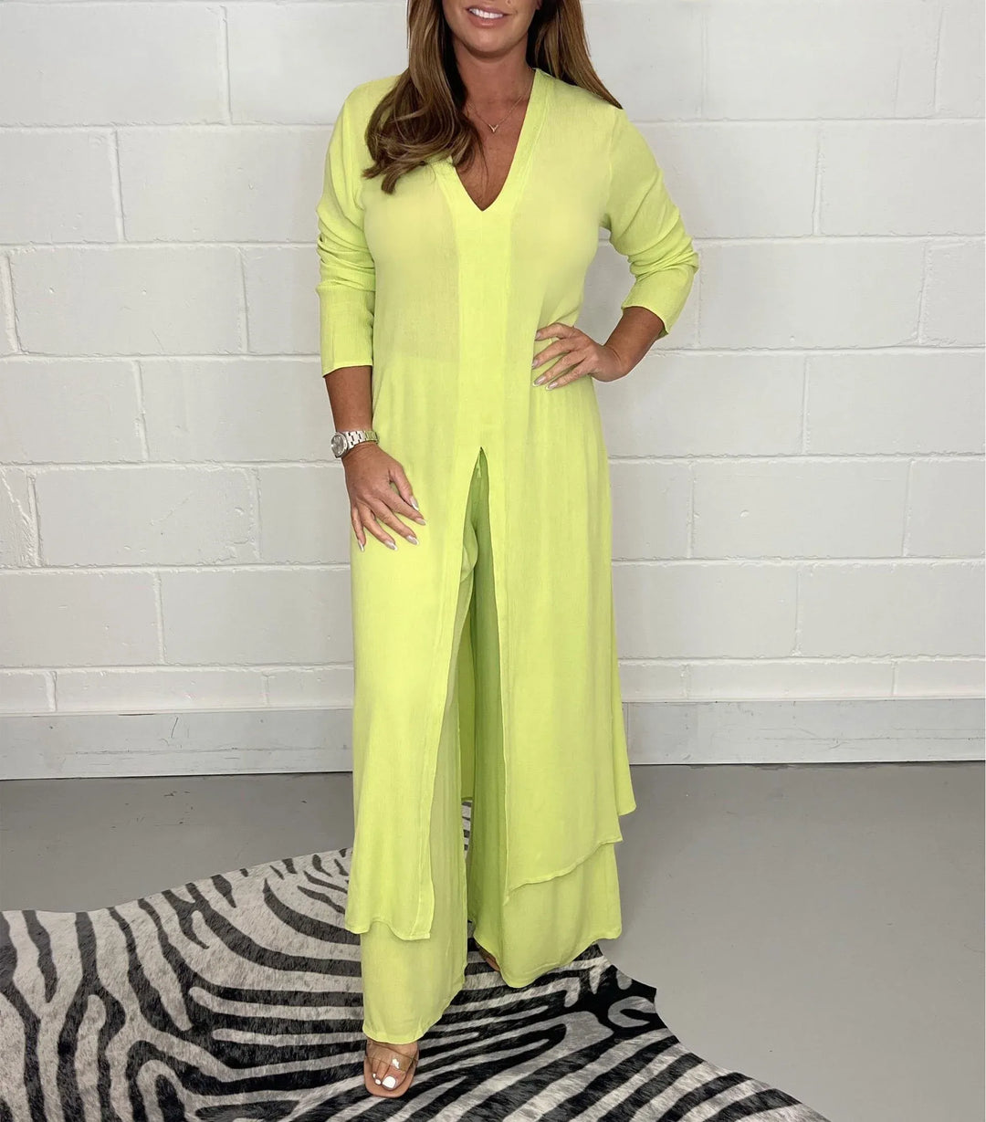 Completo Donna Lungo e Pantaloni Casual Vestibilità Comoda