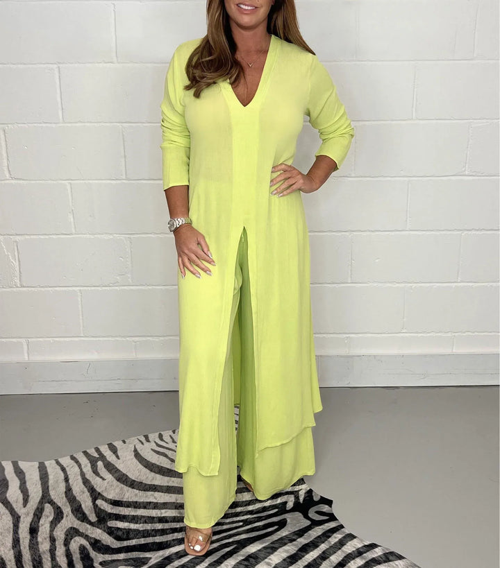 Completo Donna Lungo e Pantaloni Casual Vestibilità Comoda