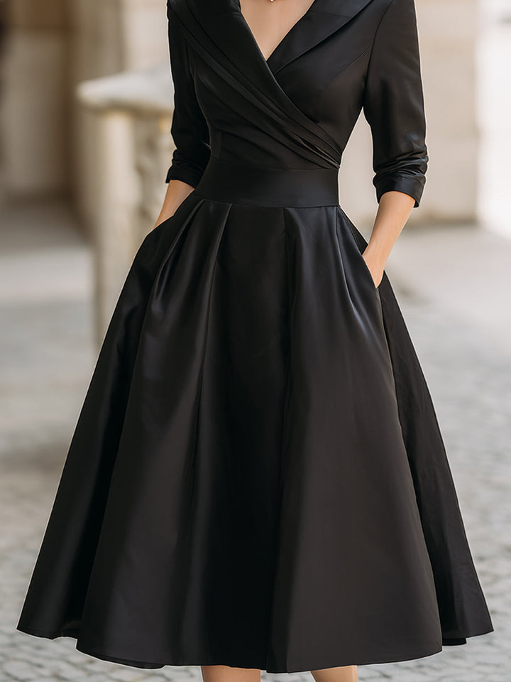 Abito Midi Donna Plissettato Stile Vintage Taglio a Trapezio