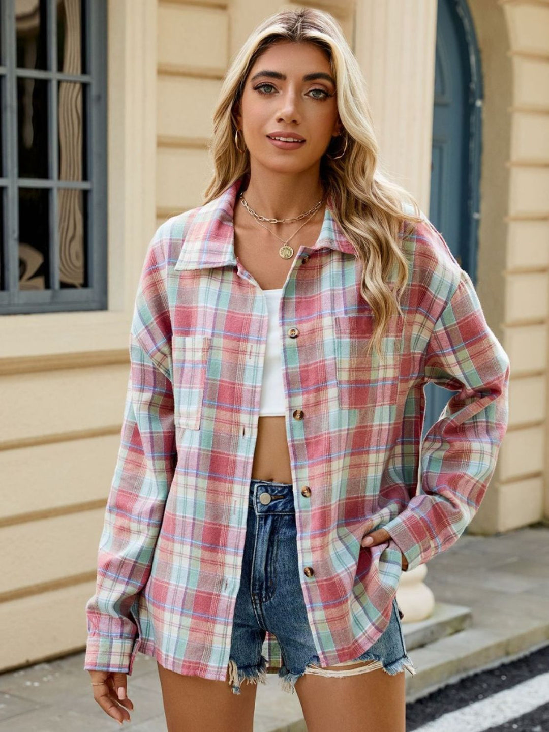 Camicia Donna Cotone Bottoni Manica Lunga