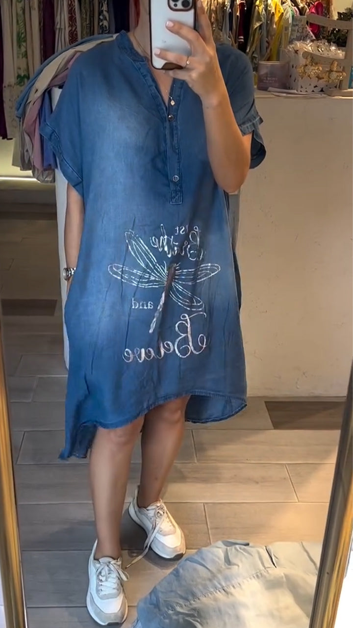 Abito Casual Donna in Denim Scollo a V Bottoni - Vesarelli
