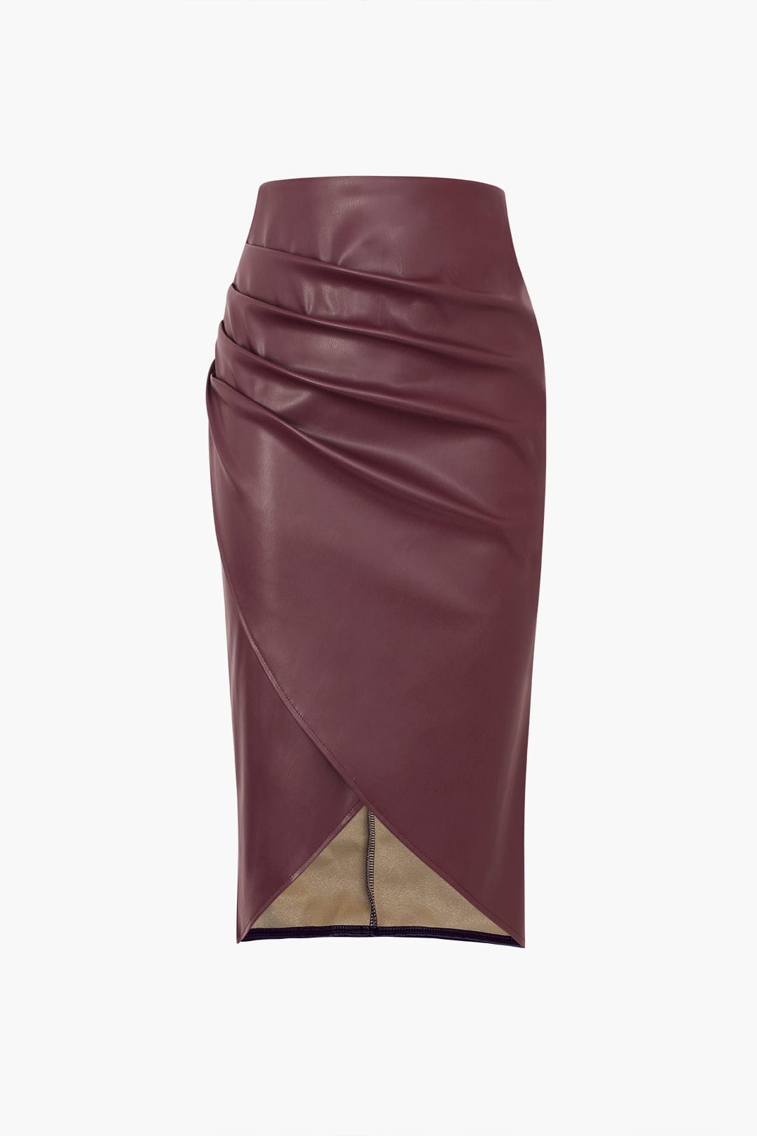 Gonna Midi Donna in Similpelle Aderente Asimmetrica Intrecciata