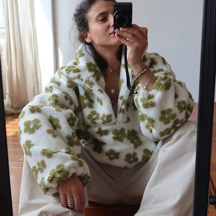 Felpa Donna in Pile Casual con Cerniera e Tasca Frontale