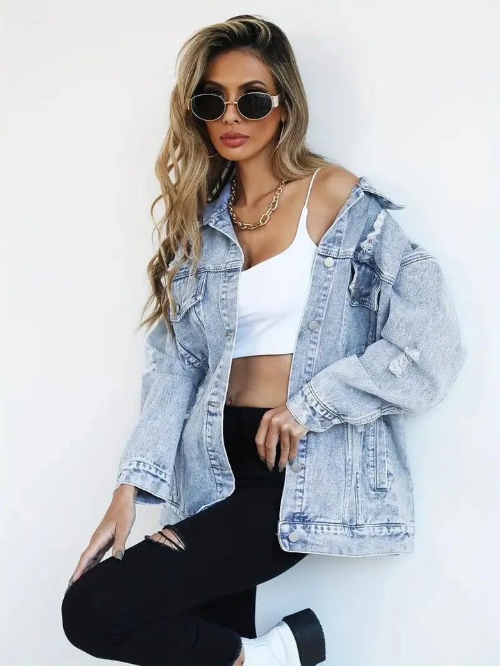 Giacca Donna Denim Impermeabile Foderata Oversize