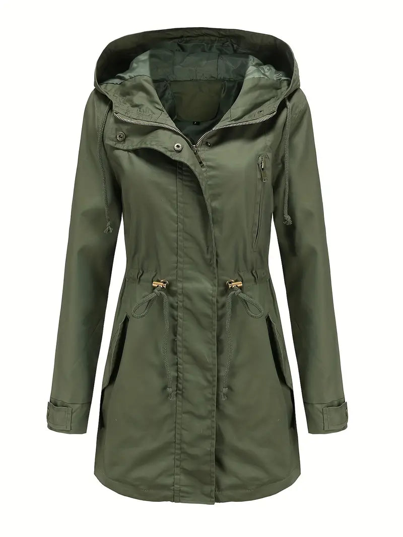 Trench Donna Impermeabile Manica Lunga con Cappuccio