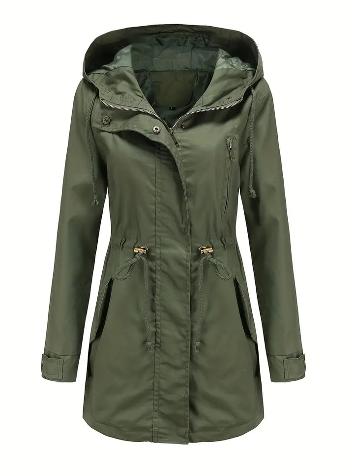 Trench Donna Impermeabile Manica Lunga con Cappuccio