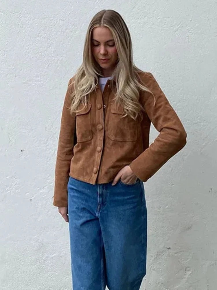 Giacca Donna in Pelle Scamosciata Capospalla Moda - Vesarelli