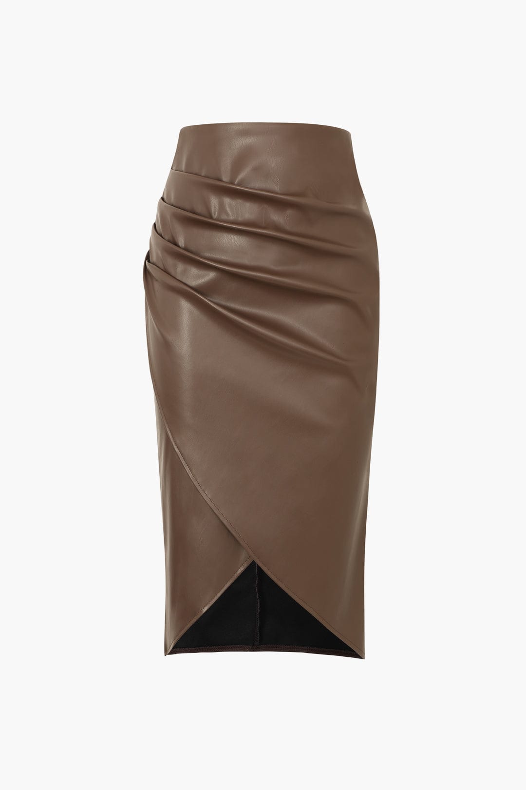 Gonna Midi Donna in Similpelle Aderente Asimmetrica Intrecciata