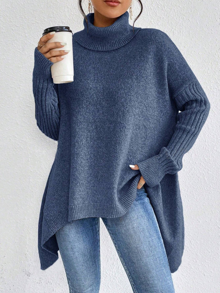 Maglione Donna Dolcevita Maglia Larga Manica Lunga Irregolare
