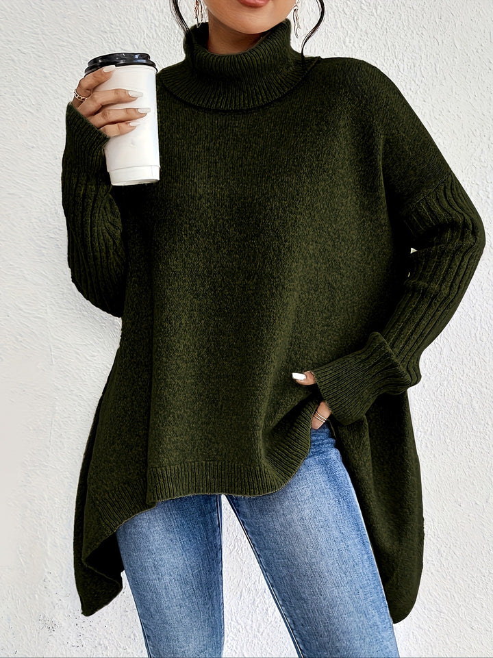Maglione Donna Dolcevita Maglia Larga Manica Lunga Irregolare